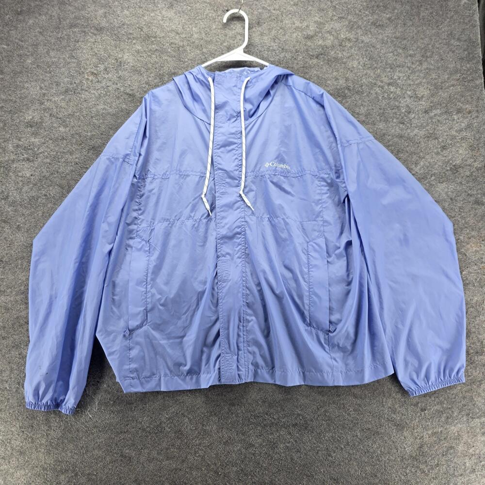 Columbia Jacket Womens 1X Blue Hooded Full Zip Lightweight Windbreaker Lined